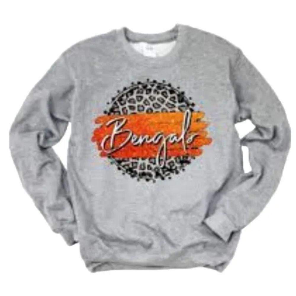 Bengals Sweatshirt Crewneck Gray Tiger Sports Logo Fleece Lined Adult 3X New